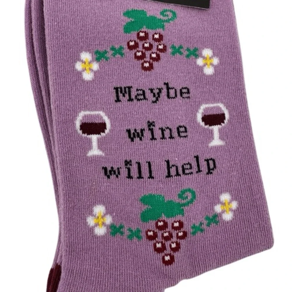 Sock‎ It To Me Crew Socks Women 5-10 Purple Maybe Wine Will Help Novelty NWT